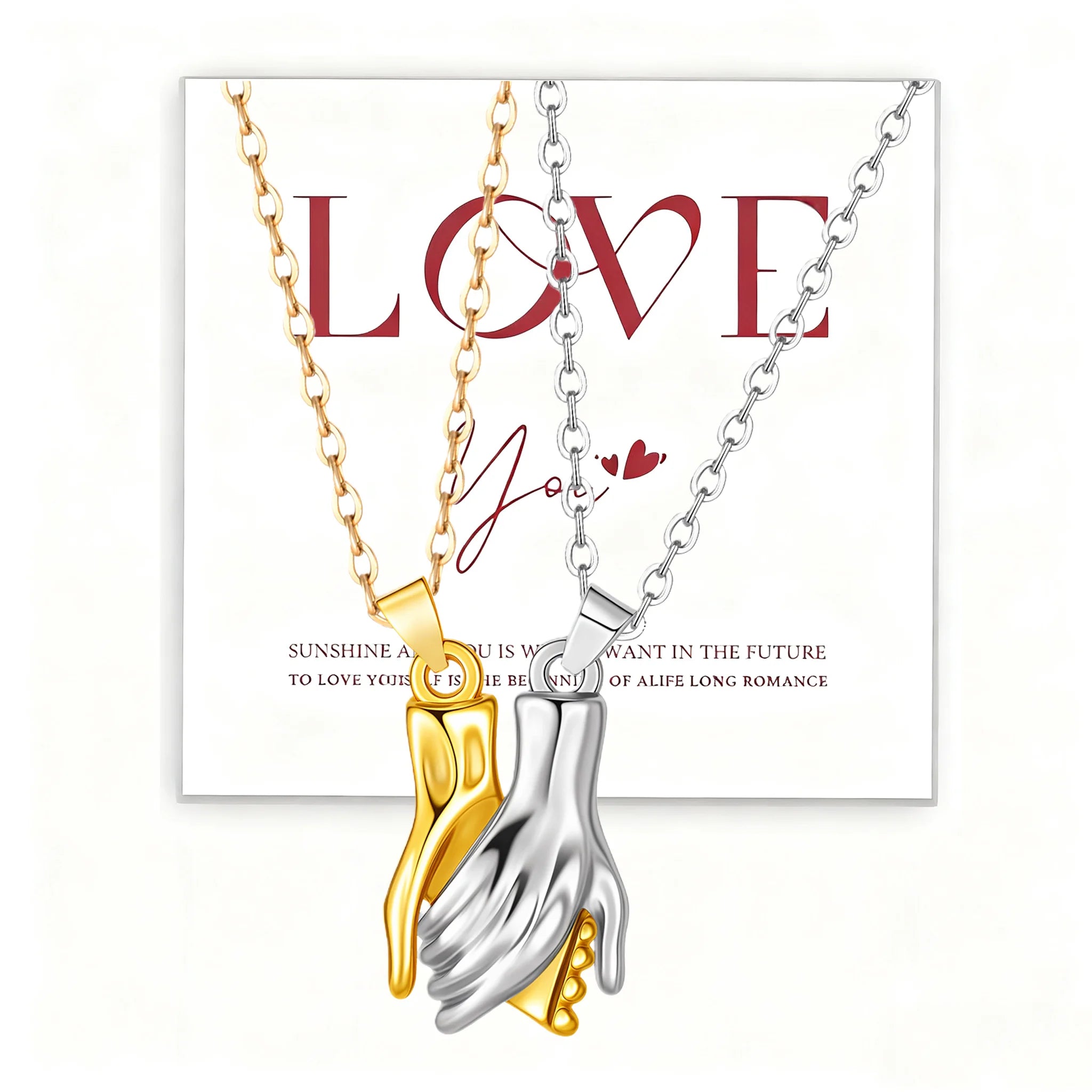 Creative Magnetic Clasp Hold Hand Pendant Necklace, Stainless Steel Hand in Hand Couples Necklace for Lover Valentine's Day Gift