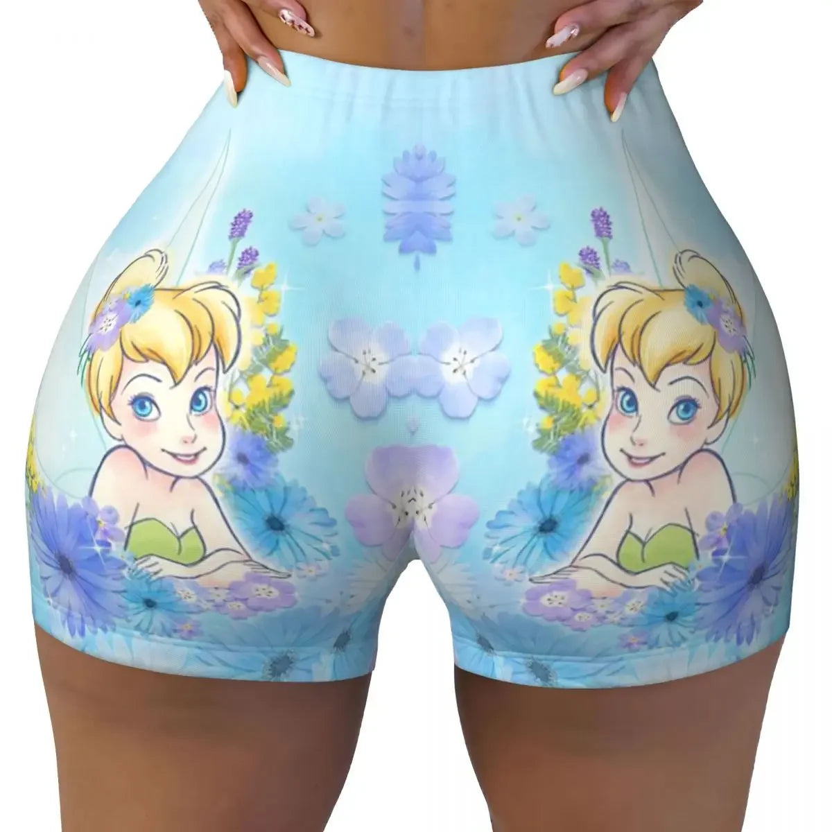 Custom Tinkerbell Green Gym Biker Running Shorts Women's Workout Yoga Shorts