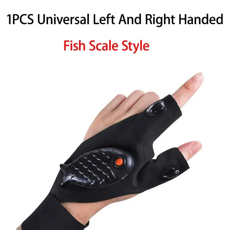 LED Half Finger Glove for Men Women Outdoor Waterproof Night Fishing Bait Cycling Running Flashlight Durable Fingerless Gloves