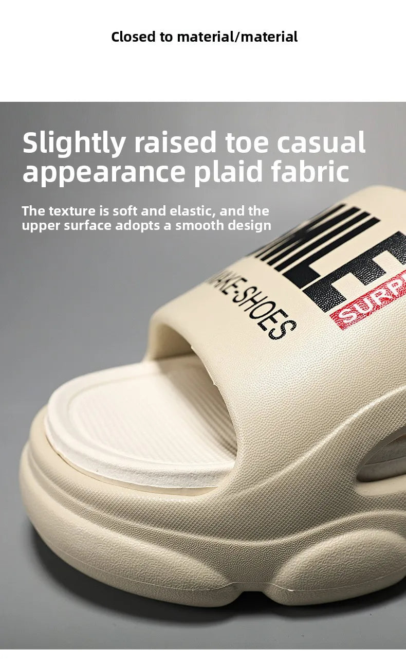 Men Thick Sole Summer Beach Slides Bathroom Anti Slip Slipper Soft Sandals Simplicity Ultra Light Letter Shoes Men Slippers