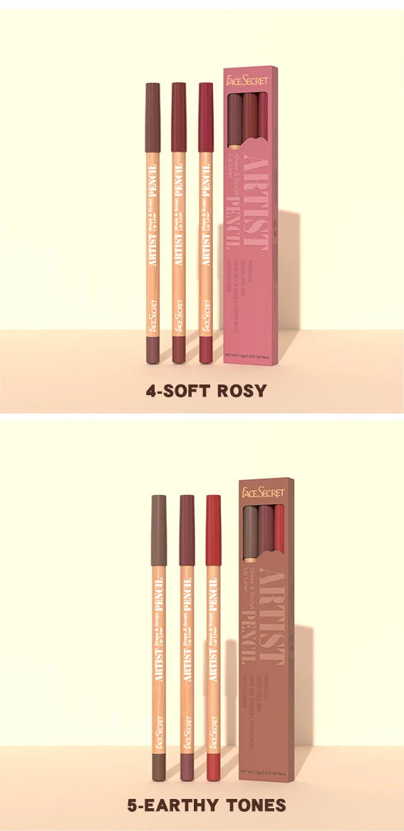 Face Secret 3Pcs Long-Lasting Velvet Lip Liner Matte Lipstick Waterproof Perfect Gift for Christmas Day, Lip Liner Set