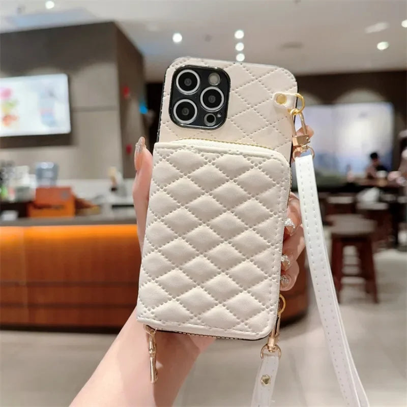 Crossbody Zipper Wallet Phone Case for IPhone 17 Air 12 11 16 16E 15 14 13 Pro Max  Plus Organ Card Slot Holder Leather Cover