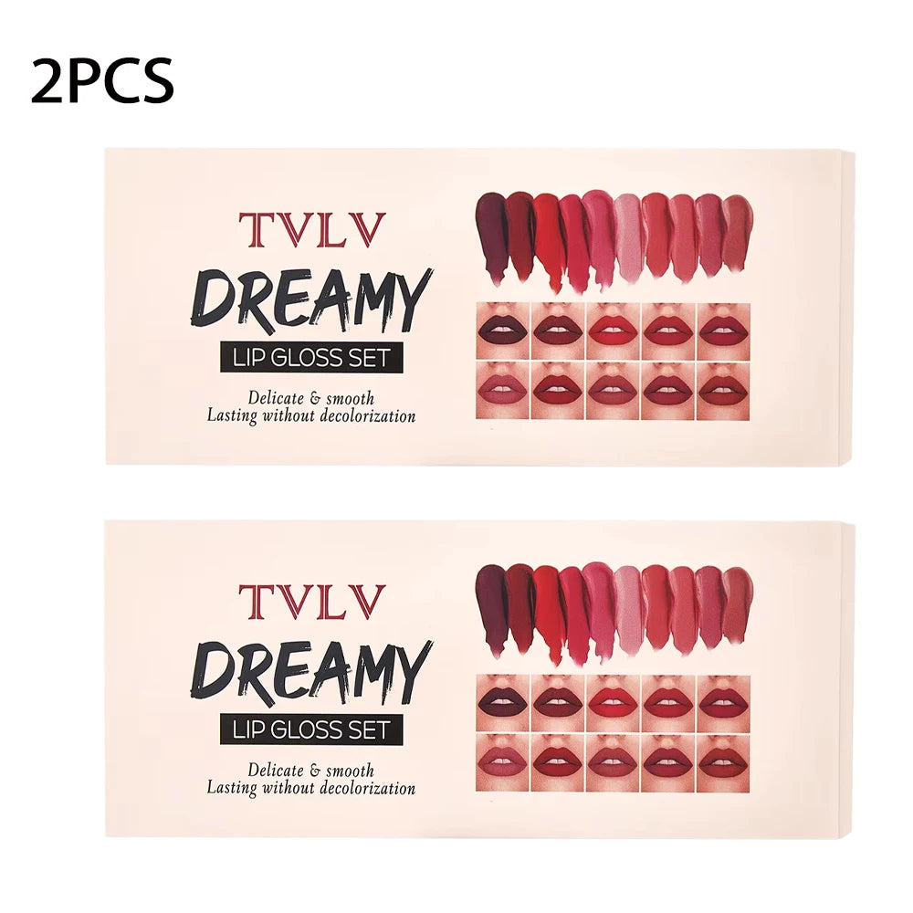 10 Pieces/Set Lip Gloss Velvet Lipstick: Waterproof and Long-Lasting Lip Gloss Women's Moisturizing Set Valentine's Day gift