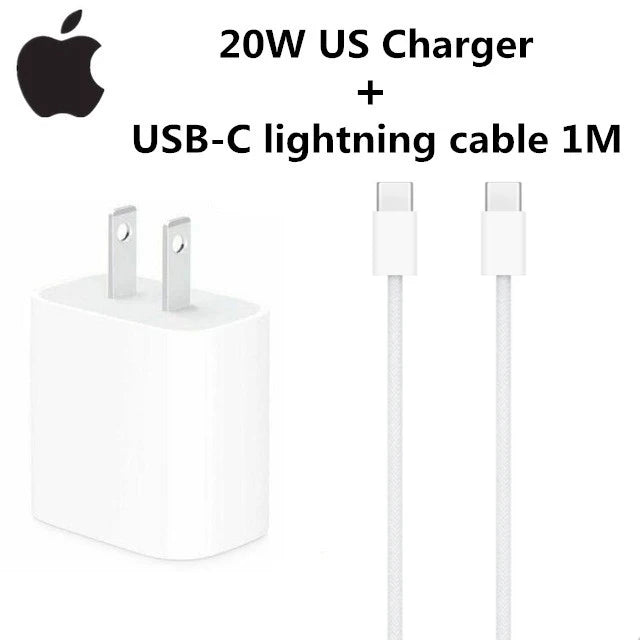 Original 20W USB-C Power Adapter For iphone 17 16 15 14 mini Pro Max Type C fast charger for Apple Cable for iPhone X 12 13 Plus