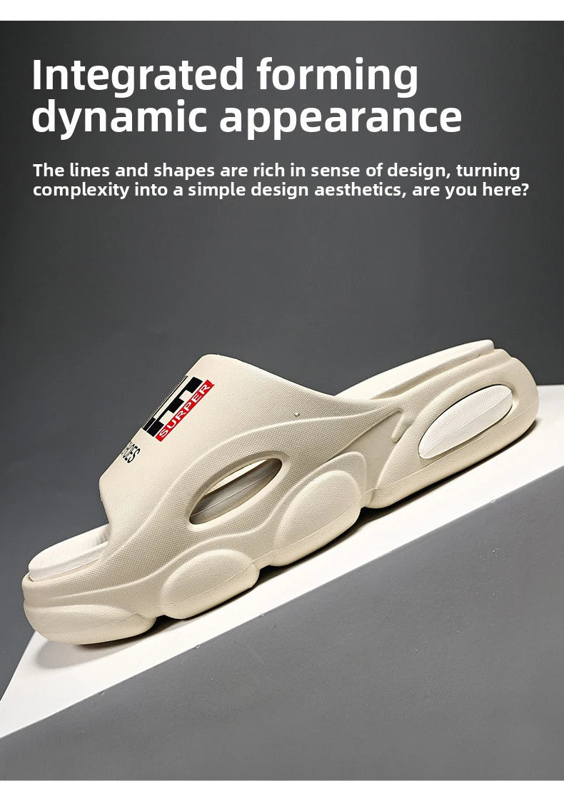 Men Thick Sole Summer Beach Slides Bathroom Anti Slip Slipper Soft Sandals Simplicity Ultra Light Letter Shoes Men Slippers