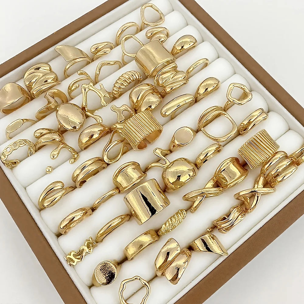 14/15 Pieces of Fashionable, Simple, Elegant, Exquisite, Retro Design, Irregular Shape, Liquid Geometric, Wide, Exaggerated, Sexy, Chubby Rings, Multi-Piece Set, Holiday, Vacation, Party, Date Gift, Daily Wear