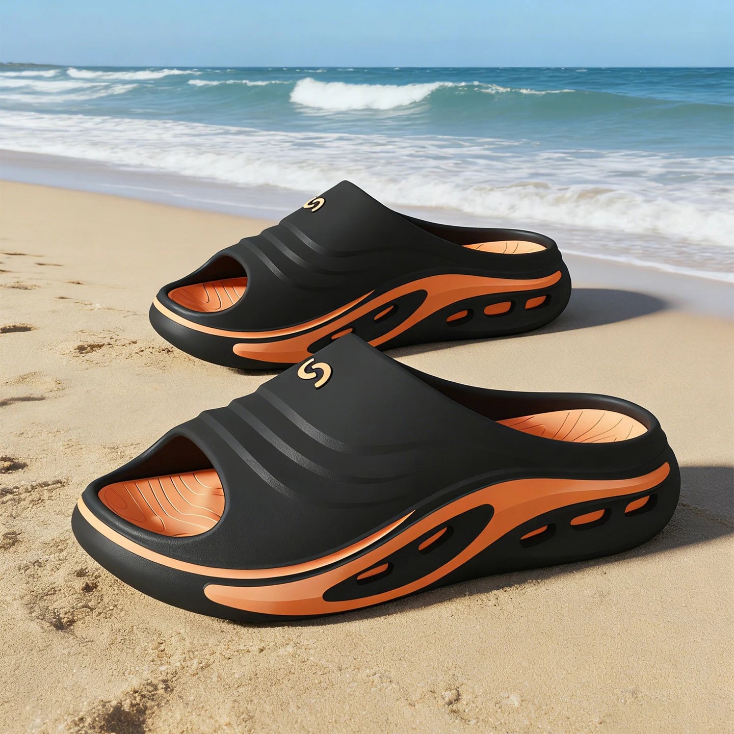 Men's Outdoor Slides Summer Thick Sole Sandals, Non-Slip Durable Beach Flip Flops, Open Toe Fashion Casual Sports Slippers