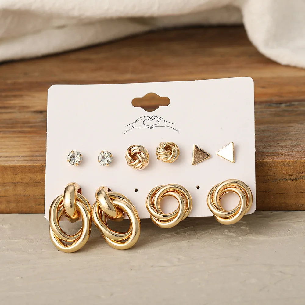 Gold Color Vintage Hoop Earrings Set for Women Boho Metal Circle Geometric Twist Pearl Dangle Earrings Trendy Jewelry Gifts 2023