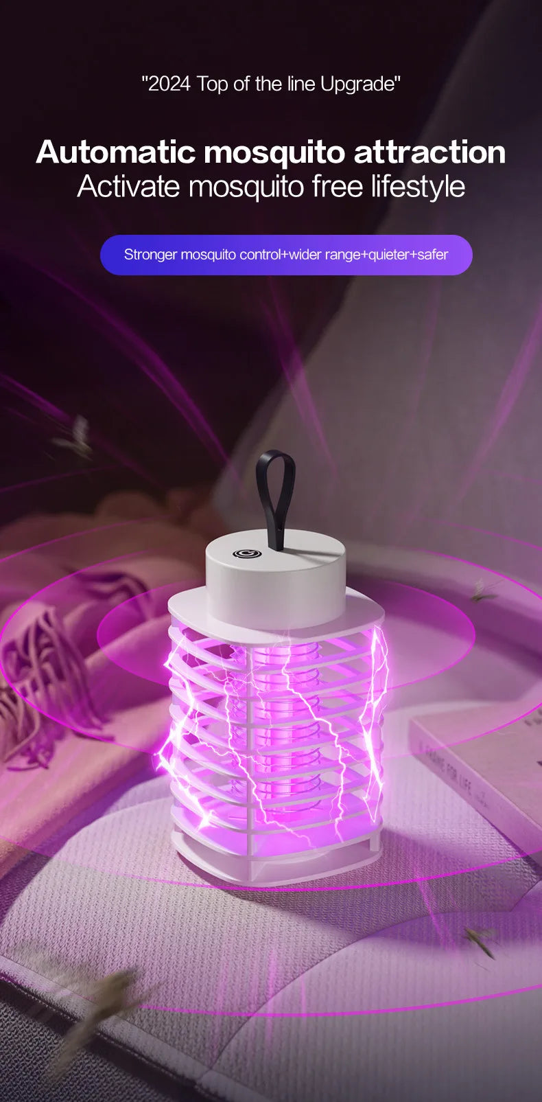 Electric Shock LED Mosquito Killer Lamp Indoor USB Rechargeable Portable Electric Fly Trap Mute Anti Mosquito Lamp