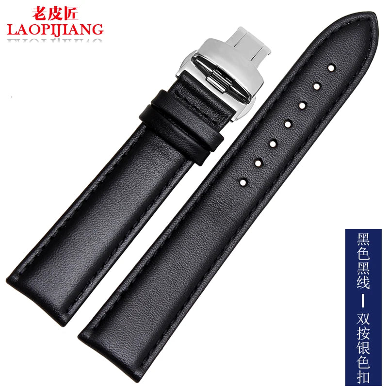 Smooth Genuine Calfskin Leather Watchband 18mm 19mm 20mm 21mm 22mm 23 Soft Straps Automatic Butterfly Buckle Business Watch Band