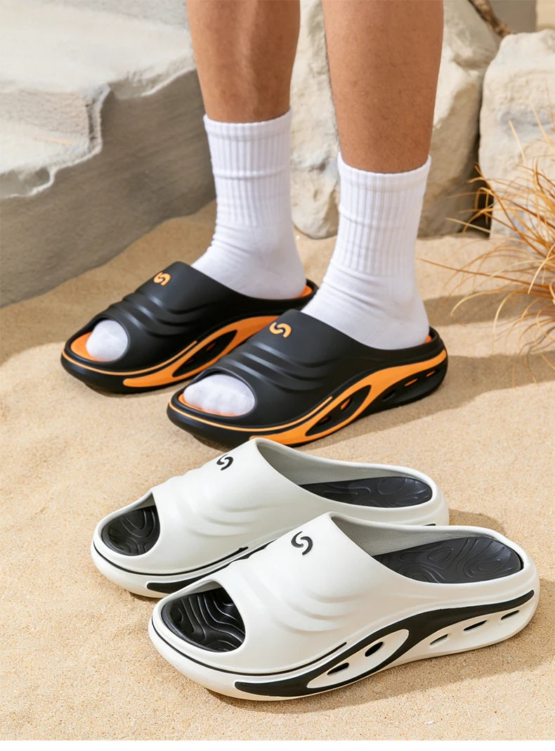 Men's Outdoor Slides Summer Thick Sole Sandals, Non-Slip Durable Beach Flip Flops, Open Toe Fashion Casual Sports Slippers