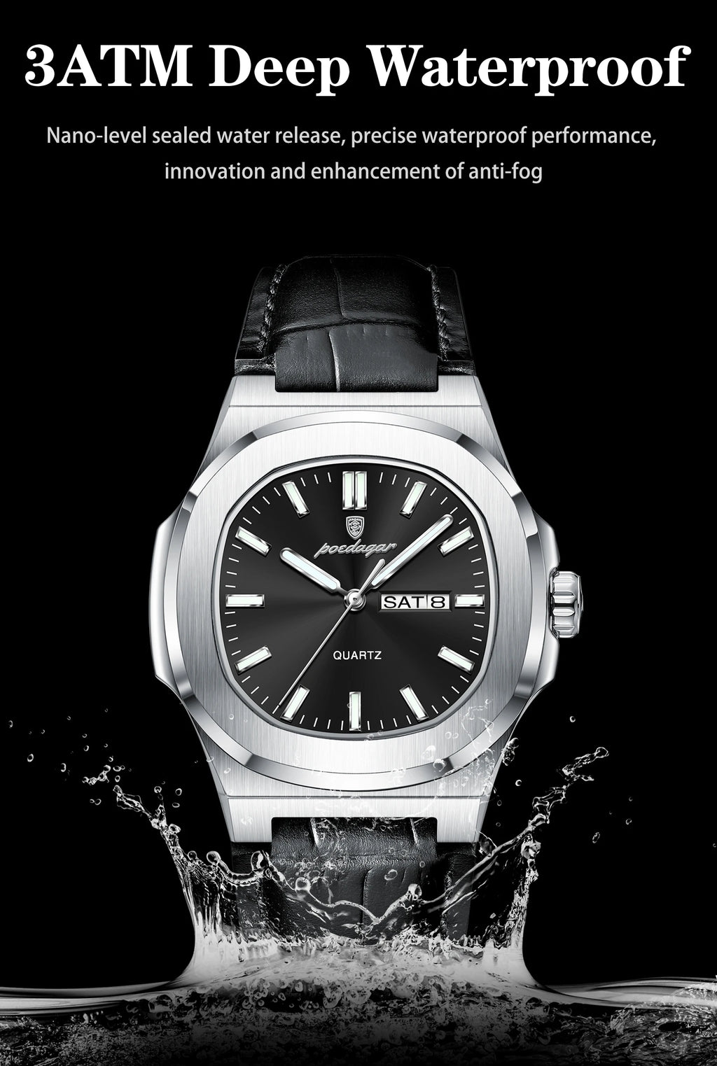 POEDAGAR Fashion Wristwatch For Boyfriend Luminous Waterproof Week Calendar Business Couple Watches Leather Luxury Men's Watches
