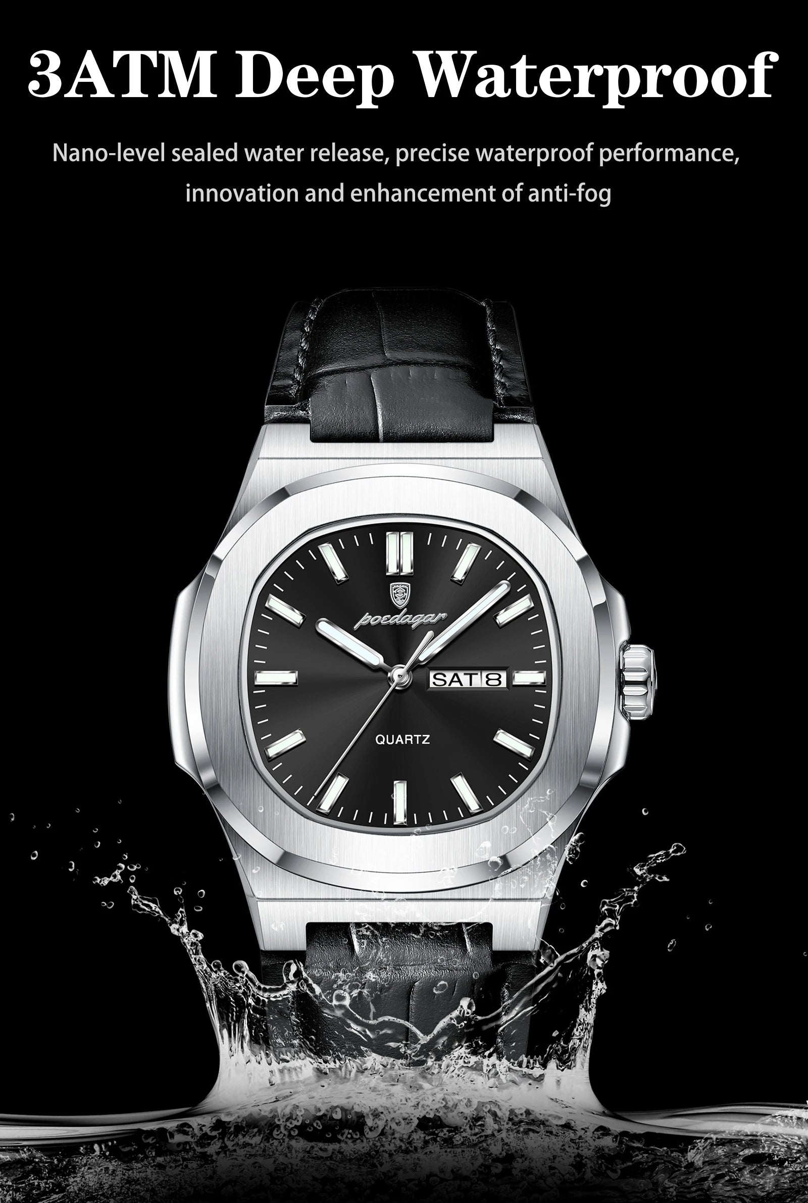 POEDAGAR Fashion Wristwatch For Boyfriend Luminous Waterproof Week Calendar Business Couple Watches Leather Luxury Men's Watches