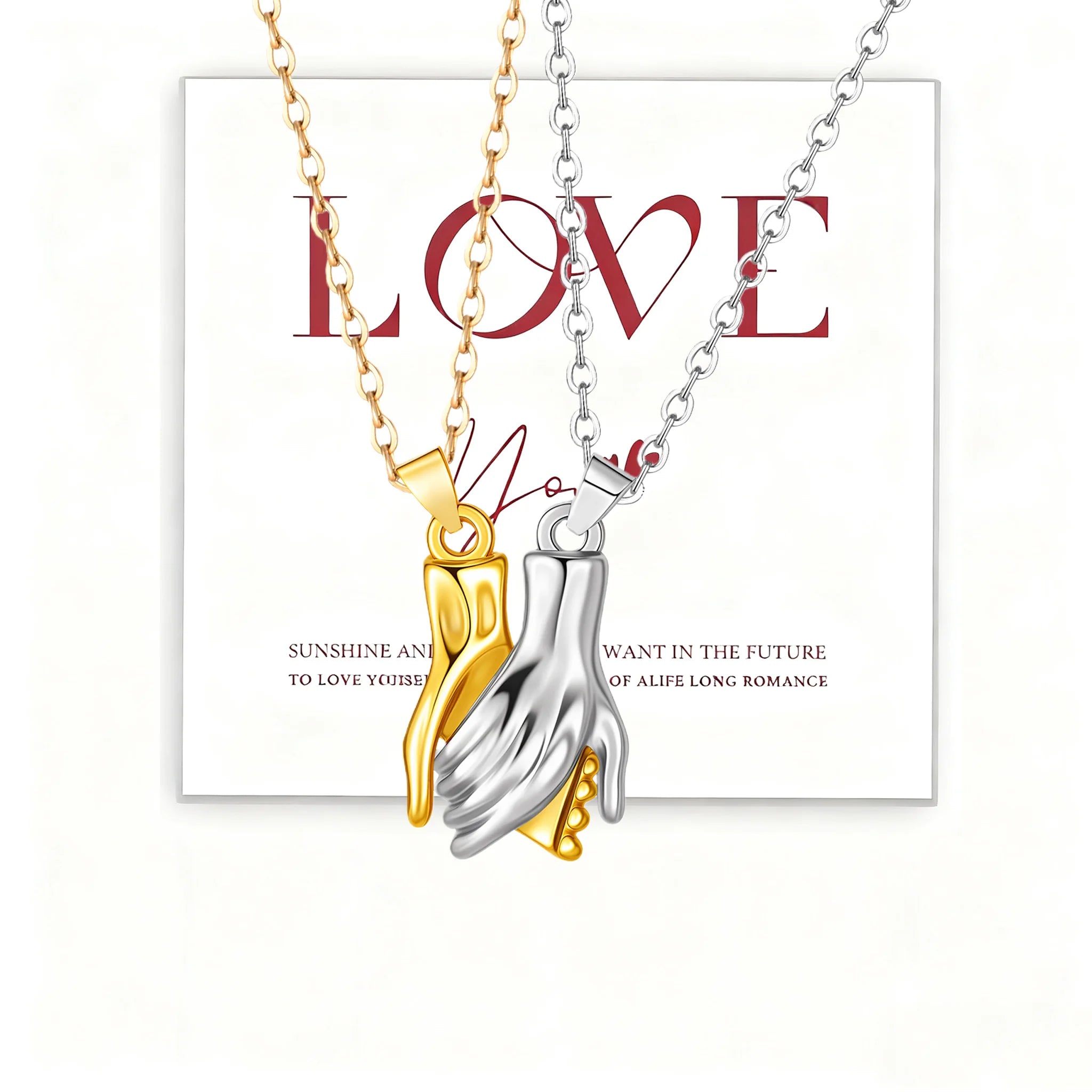 Creative Magnetic Clasp Hold Hand Pendant Necklace, Stainless Steel Hand in Hand Couples Necklace for Lover Valentine's Day Gift