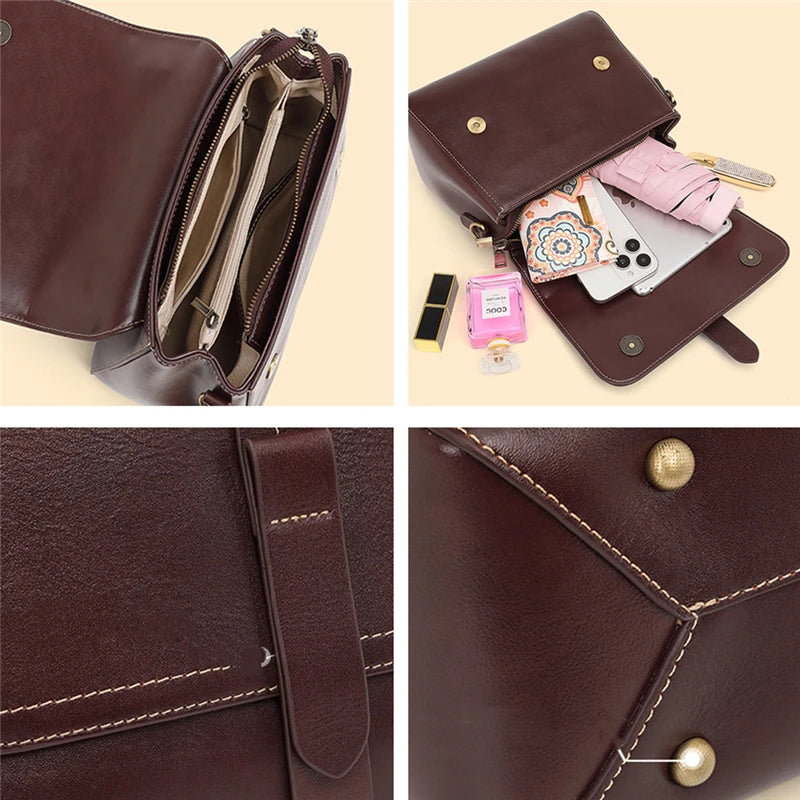 Burminsa Cowhide Genuine Leather Shoulder Bags For Women 2026 Luxury Designer Wide Strap Crossbody Satchel Work Ladies Handbags
