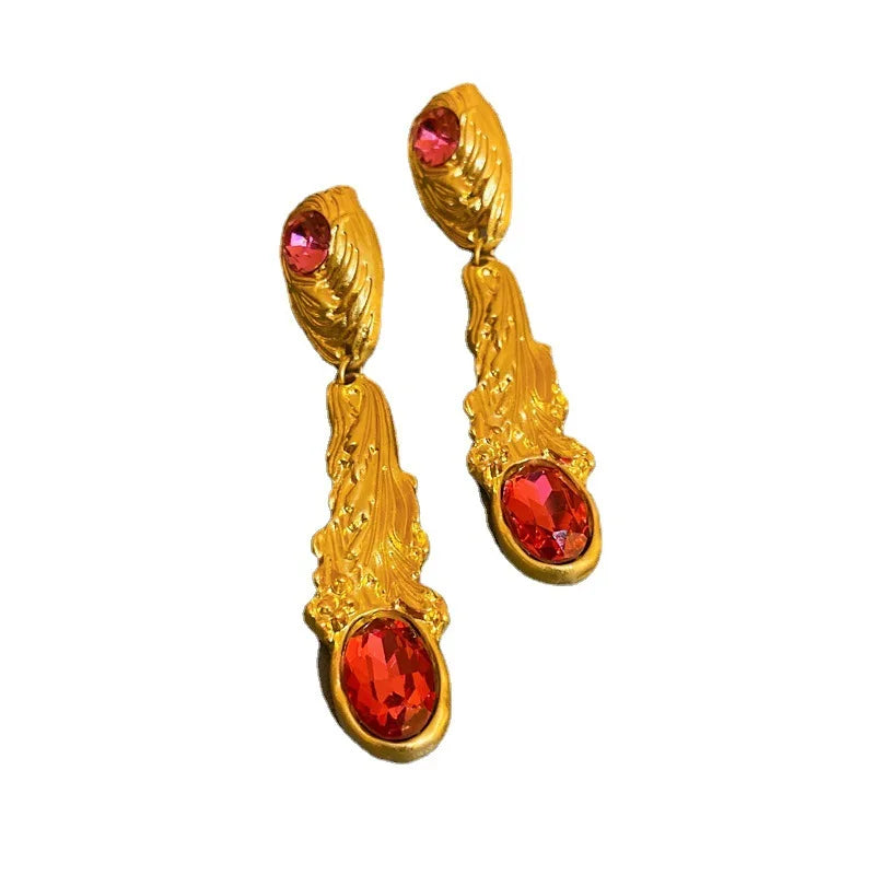 SHMIK Vintage Baroque Women Elegant Rhinestone Heart Earrings Jewelry Exquisite Lady Classic Middle Palace Drop Earring Gift