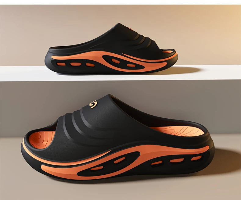 Men's Outdoor Slides Summer Thick Sole Sandals, Non-Slip Durable Beach Flip Flops, Open Toe Fashion Casual Sports Slippers