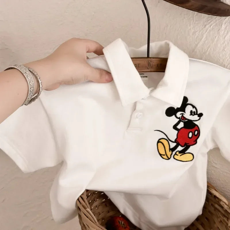 2024 Kids Clothes T-Shirt Summer Baby Boys Girls Mickey Mouse Stripe Lapel Short sleeve Polo shirt Children Cartoon Cotton Tops
