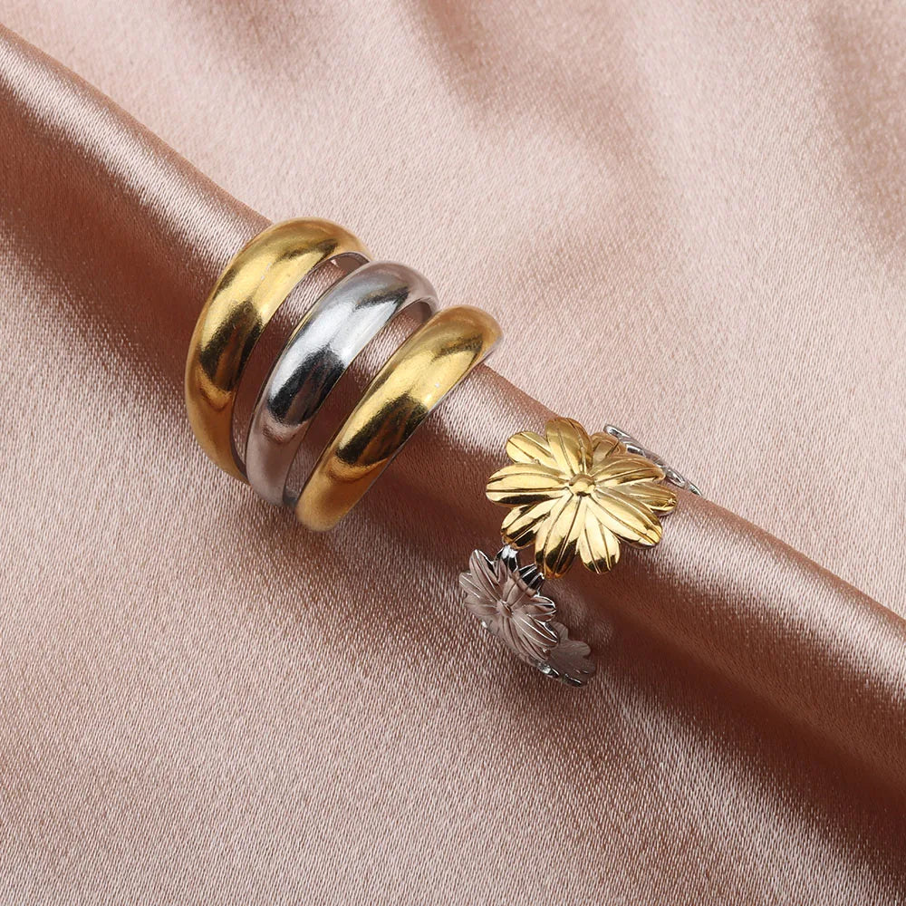 10pcs/lot Wholesale Double Color Adjustable Open Mix Stainless Steel Ring Wedding Engagement Rings Lovers Couples Unisex Jewelry