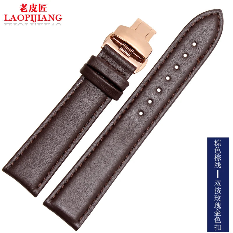 Smooth Genuine Calfskin Leather Watchband 18mm 19mm 20mm 21mm 22mm 23 Soft Straps Automatic Butterfly Buckle Business Watch Band