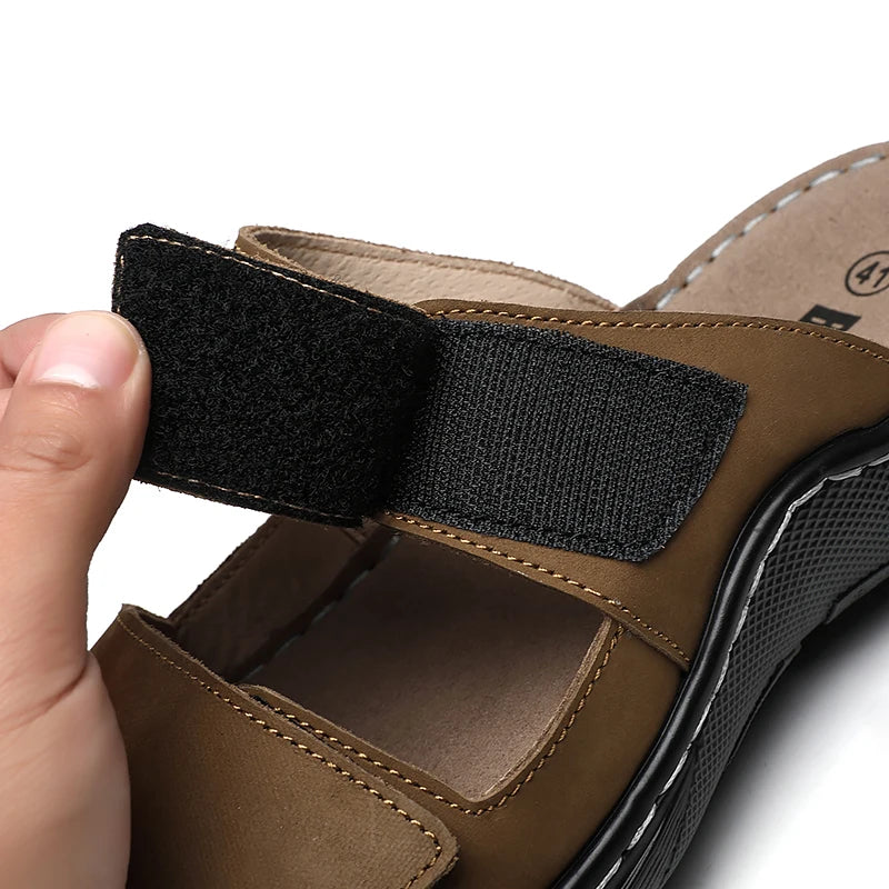 First-Layer Cowhide New Men's Casual Slippers Non-Slip Summer Beach Sandals Suitable for Outdoor Leisure Sports Beach