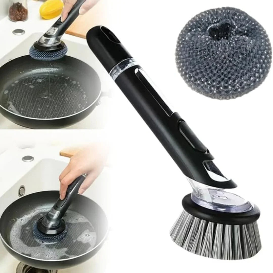 New Dish Brush with Soap Dispenser, Long Handle Dishwashing Brush with Replaceable Heads Kitchen Dish Scrub Brush, Soap Brush