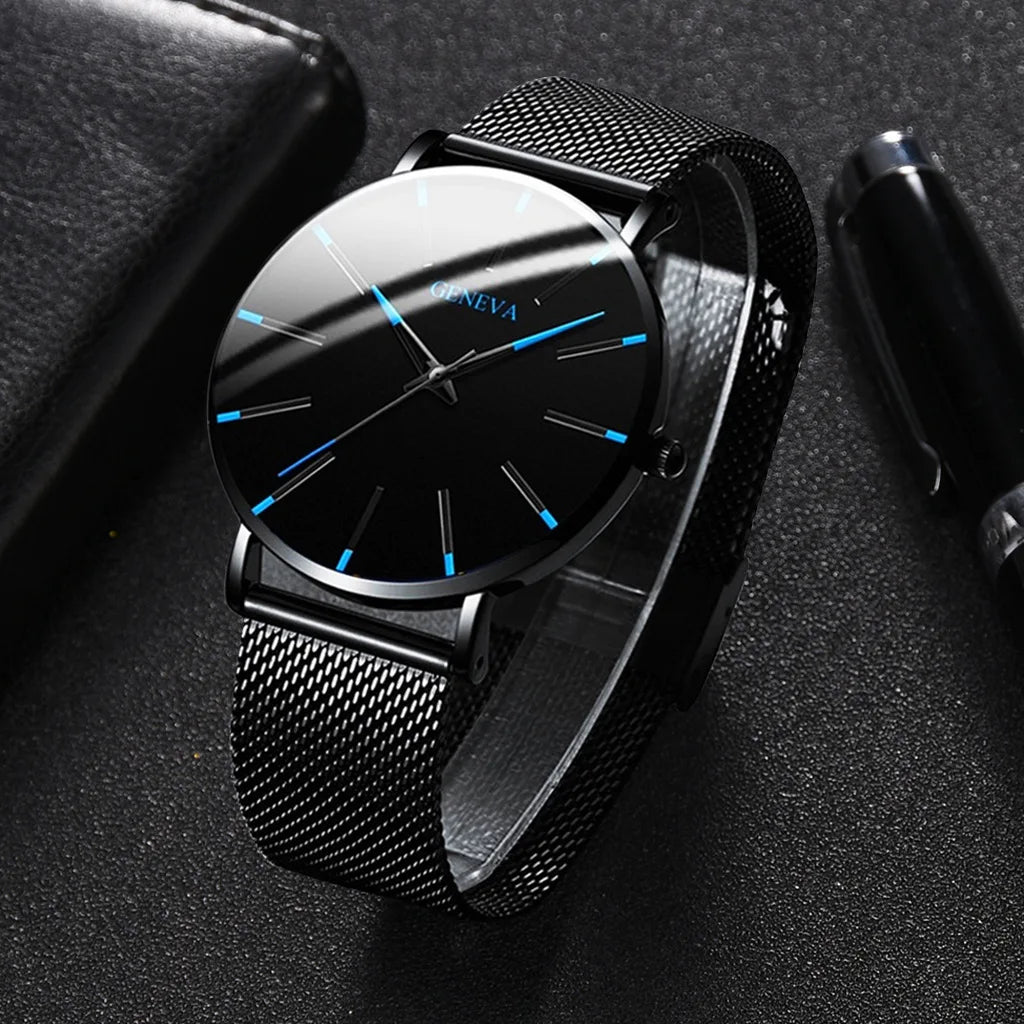 Minimalist Mens Fashion Ultra Thin Watches Simple Men Business Stainless Steel Mesh Belt Quartz Wrist Watch Relogio Masculino