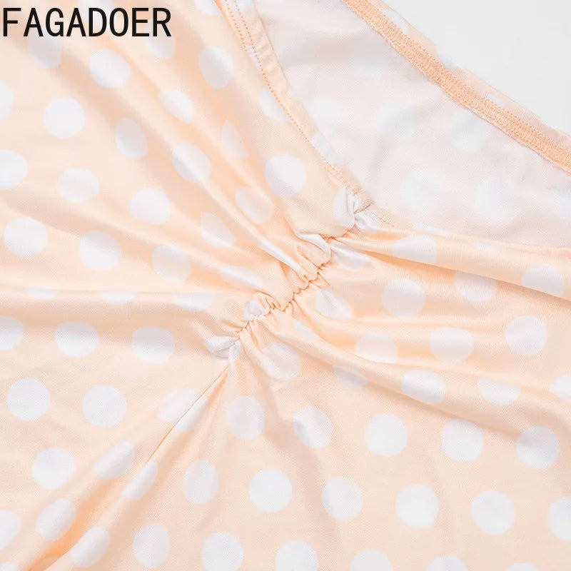 FAGADOER Fashion Polka Dot Print Two Piece Sets Women Sleeveless Backless Tube And Skinny Pants Outfits Sexy Trend Streetwear