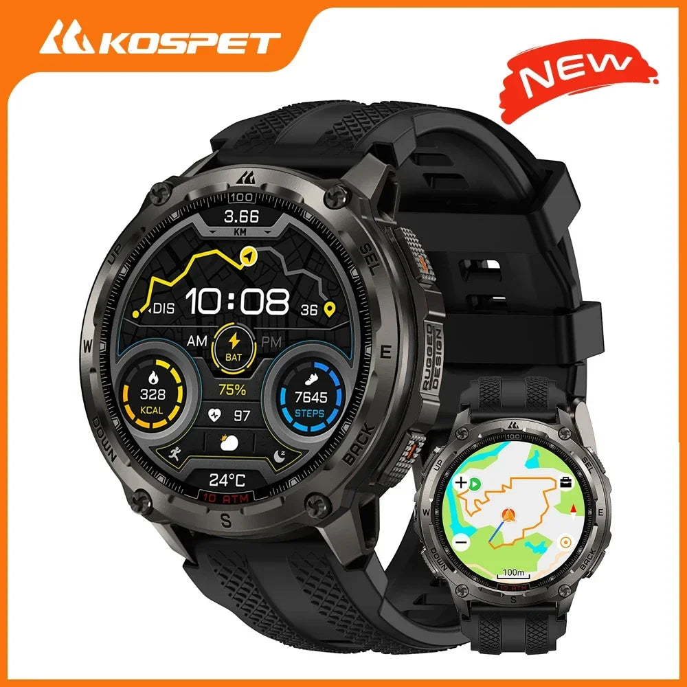 KOSPET Tank T4 Smart Watch for Men with 32GB Storage 6-Sat GPS Offline Maps 10ATM Waterproof Heart Rate Diving Skiing Hiking