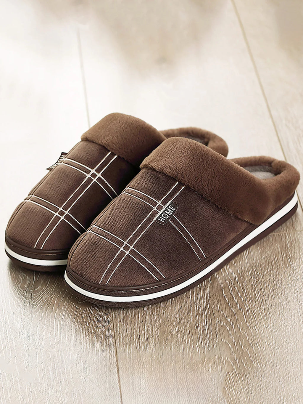 House slippers for men Plaid Warm Soft Comfortable Non Slip Living room Shoes Sturdy Sole Big Size 40-50