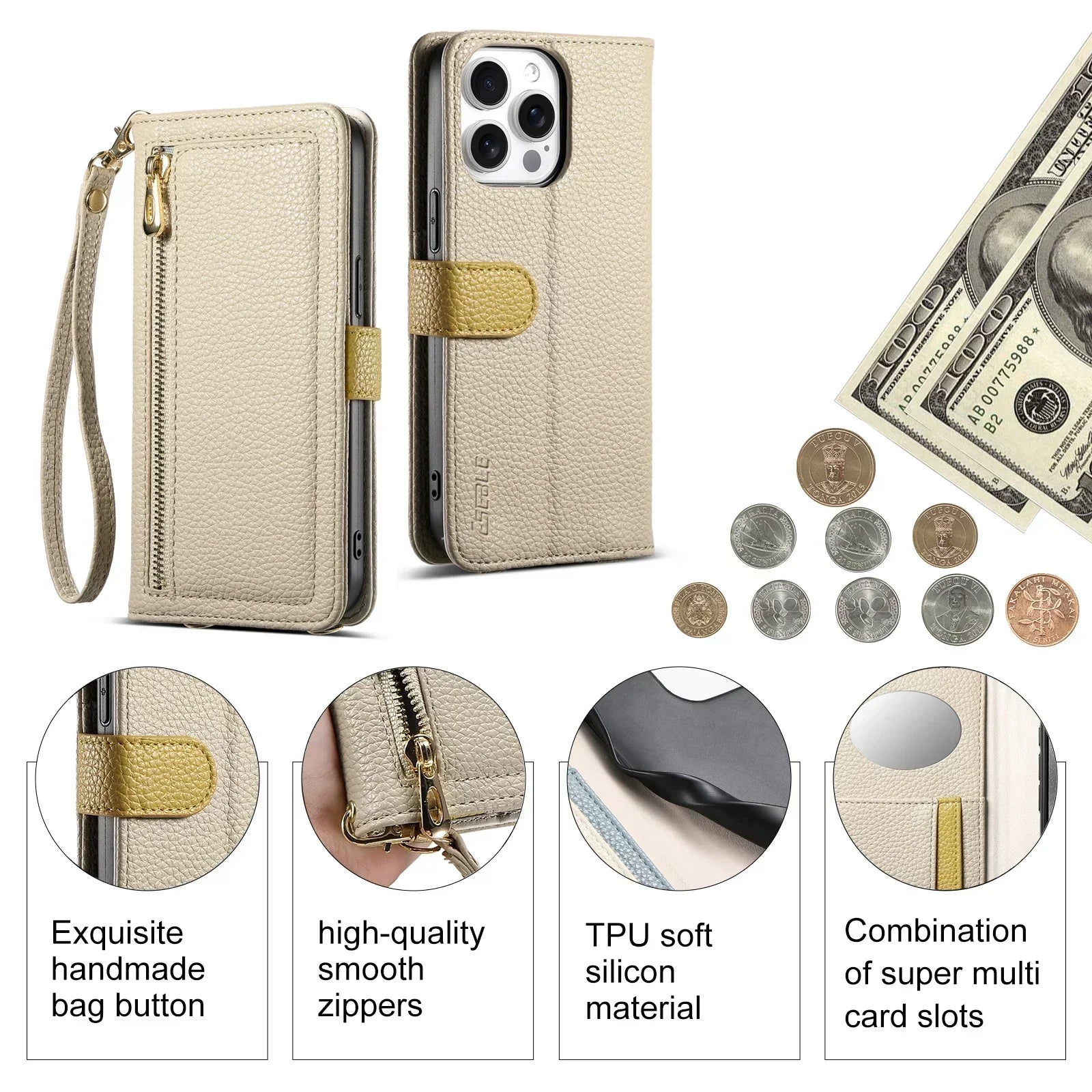 Leather Wallet Case Crossbody Phone Pouch with Multiple Card Slots for IPhone 17 16e 15 Plus 14 13 12 11 Xs Max Pro Case