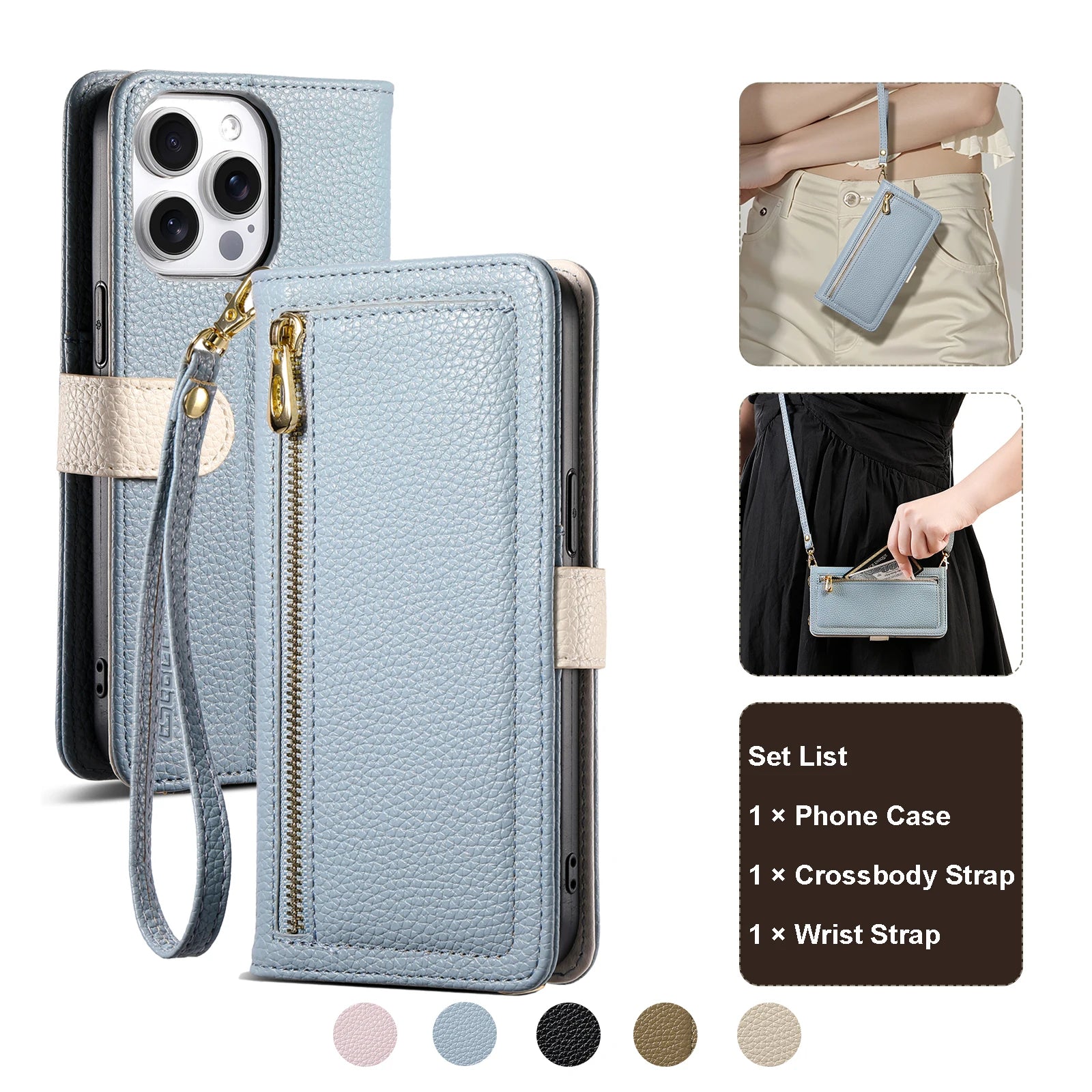Leather Wallet Case Crossbody Phone Pouch with Multiple Card Slots for IPhone 17 16e 15 Plus 14 13 12 11 Xs Max Pro Case
