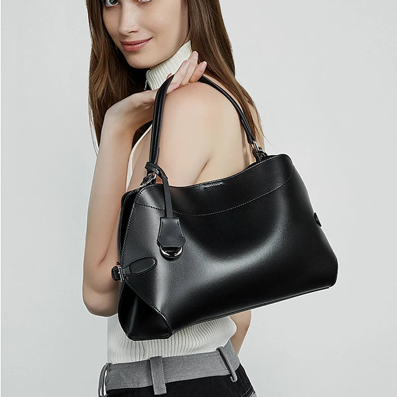 Hifashion Cowhide Genuine Leather Tote Handbags For Women 2026 Luxury Designer Shell Hobos Office Ladies Shoulder Crossbody Bags