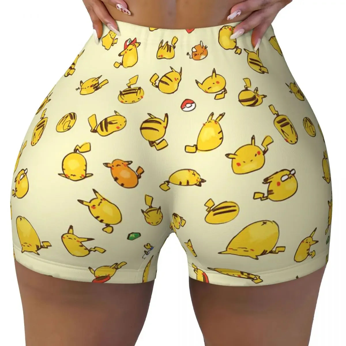 Custom Kawaii Pikachus Anime Volleyball Biker Gym Shorts for Women Athletic Workout Yoga Shorts