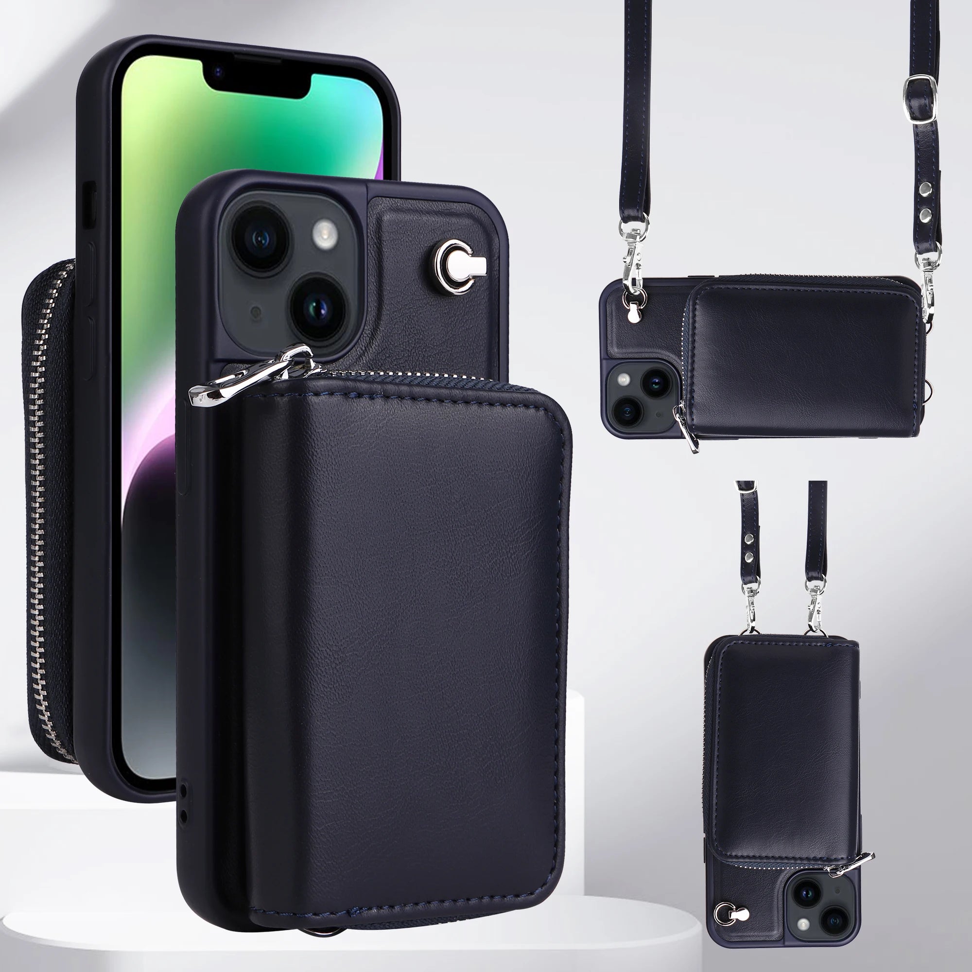 Crossbody Zipper Cards Solt Wallet Leather Case Bag For iPhone 15 Pro MAX 14 Plus 13 12 11 Lanyard Detachable Purse Pouch Cover