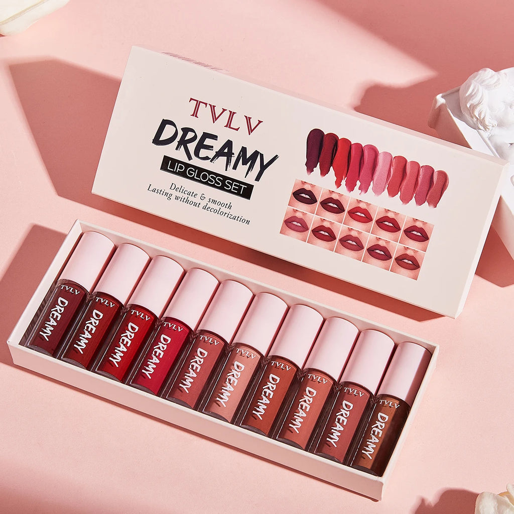 10 Pieces/Set Lip Gloss Velvet Lipstick: Waterproof and Long-Lasting Lip Gloss Women's Moisturizing Set Valentine's Day gift