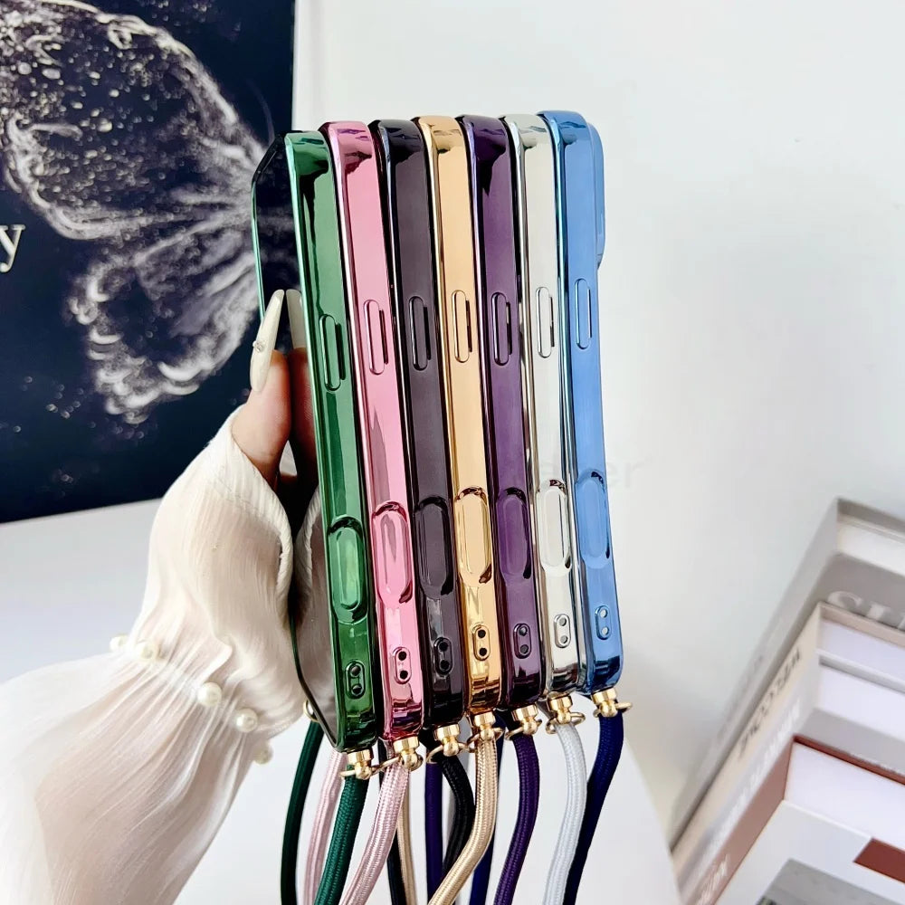 Plating Clear Magnetic For Magsafe Wireless Charging Cases For iPhone 17 16 15 14 12 13 Pro Max Crossbody Lanyard Necklace Cover