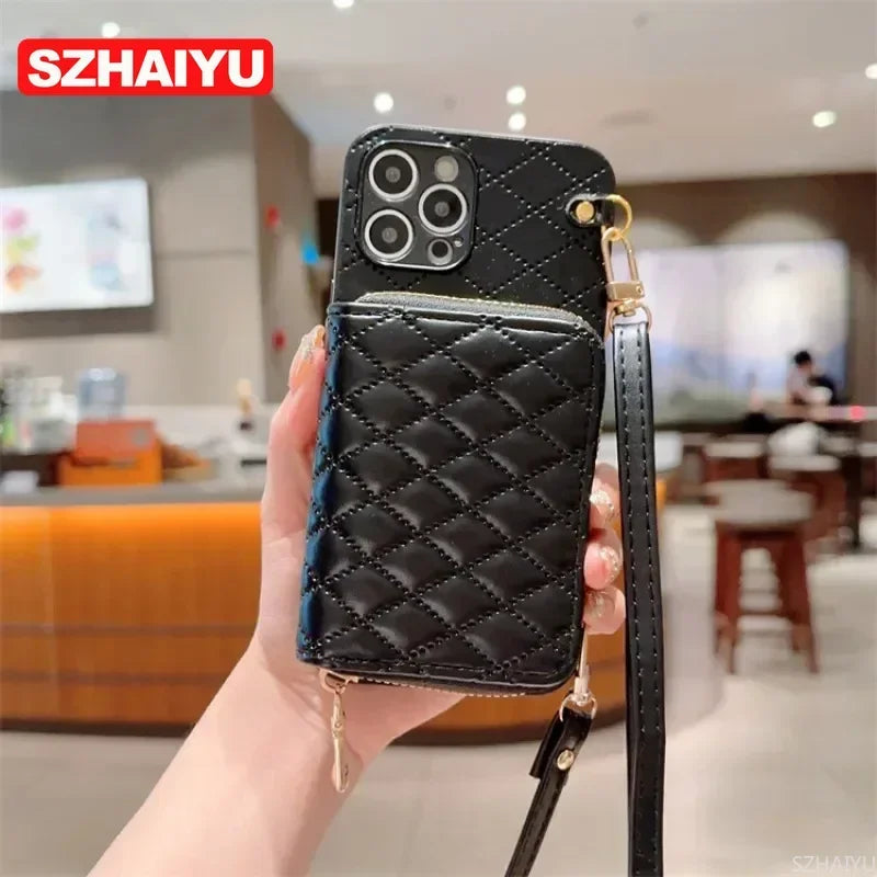 Crossbody Zipper Wallet Phone Case for IPhone 17 Air 12 11 16 16E 15 14 13 Pro Max  Plus Organ Card Slot Holder Leather Cover