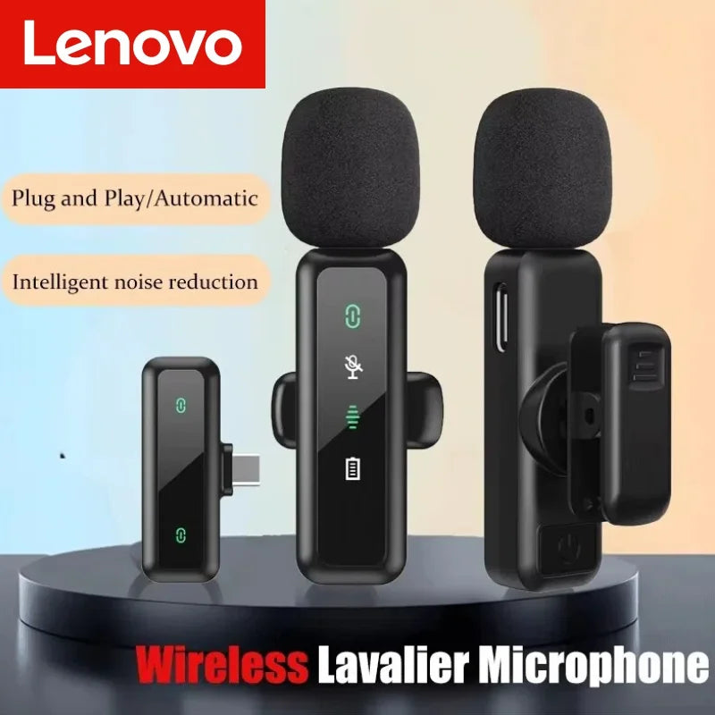 Lenovo New Wireless Lavalier Microphone Portable Audio Video Recording Mini Mic For Android IPhone Live Broadcast Gaming Phone