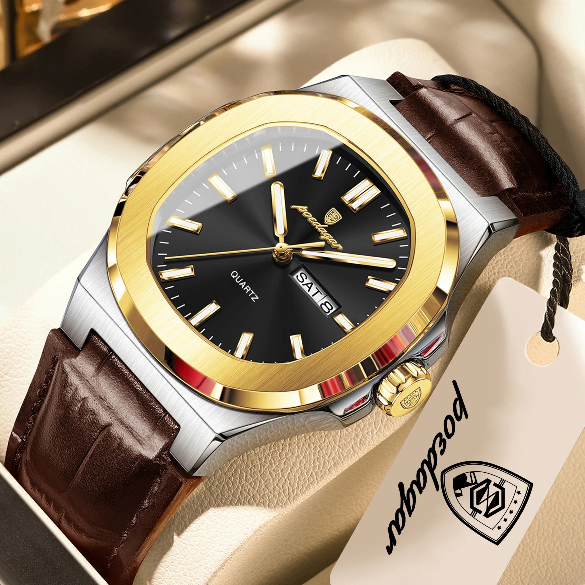 POEDAGAR Fashion Wristwatch For Boyfriend Luminous Waterproof Week Calendar Business Couple Watches Leather Luxury Men's Watches