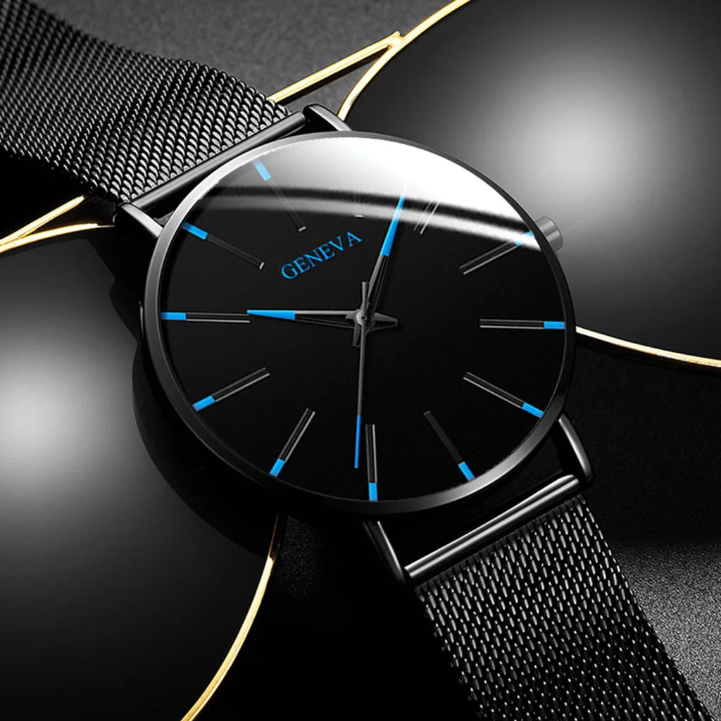 Minimalist Mens Fashion Ultra Thin Watches Simple Men Business Stainless Steel Mesh Belt Quartz Wrist Watch Relogio Masculino