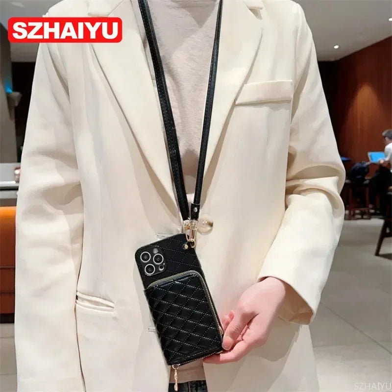 Crossbody Zipper Wallet Phone Case for IPhone 17 Air 12 11 16 16E 15 14 13 Pro Max  Plus Organ Card Slot Holder Leather Cover