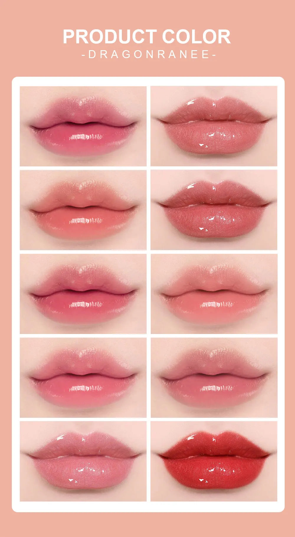 Set of 10 Fine Shimmer Lip Glosses, Easy-To-Apply Lip Glaze, Non-Stick, Non-Fading, Moisturizing, Shiny Lip Gloss, Glass Lip Gloss with Fine Shimmer and Pearlescent Effect