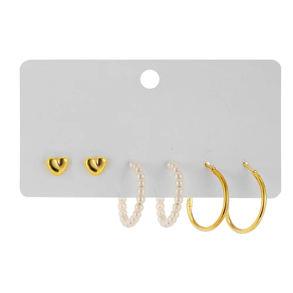 Gold Color Vintage Hoop Earrings Set for Women Boho Metal Circle Geometric Twist Pearl Dangle Earrings Trendy Jewelry Gifts 2023