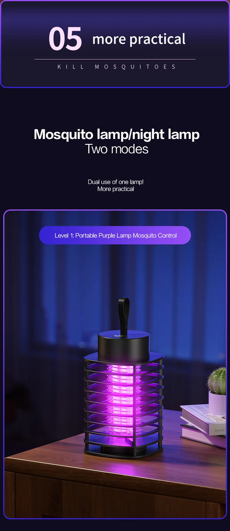Electric Shock LED Mosquito Killer Lamp Indoor USB Rechargeable Portable Electric Fly Trap Mute Anti Mosquito Lamp