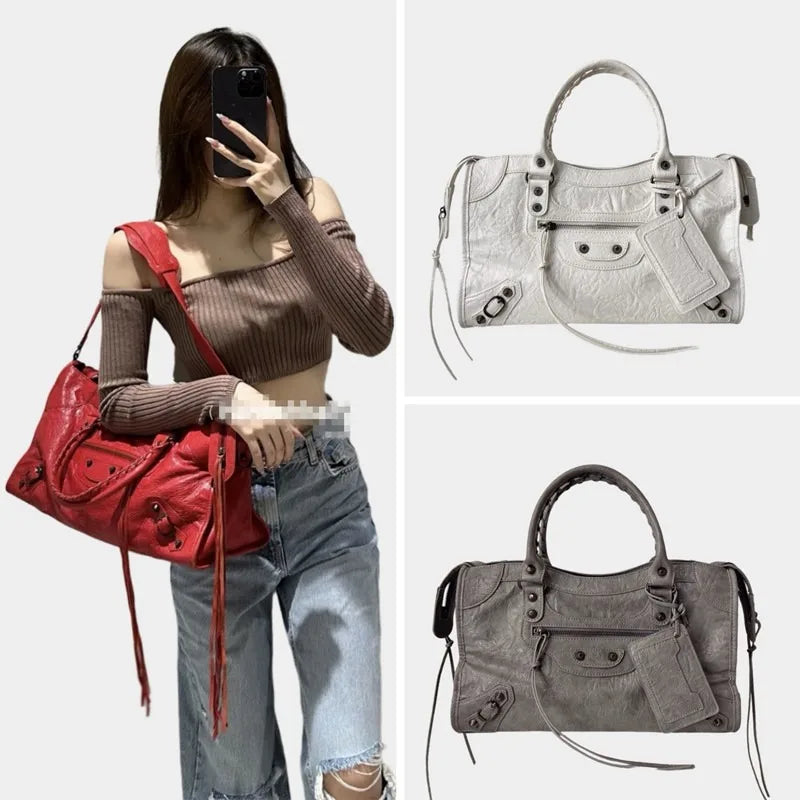 Paris Rivet Locomotive Bag ins Spice Girl Bag French Premium Sense Retro Trendy Portable Pillow Bag One Shoulder Crossbody Bag