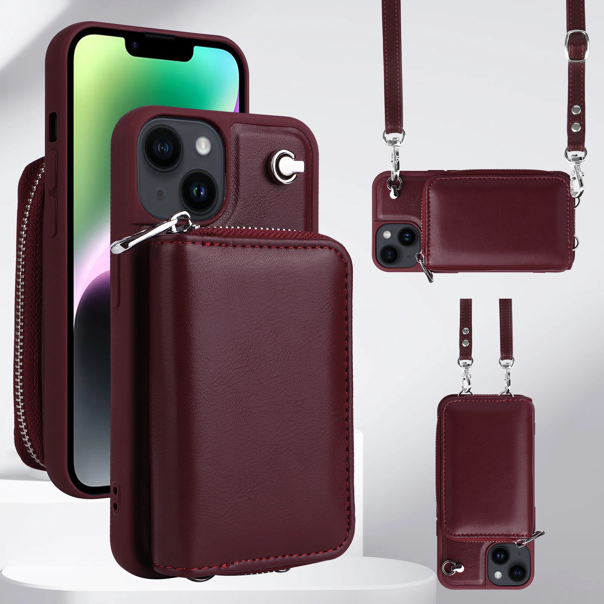 Crossbody Zipper Cards Solt Wallet Leather Case Bag For iPhone 15 Pro MAX 14 Plus 13 12 11 Lanyard Detachable Purse Pouch Cover