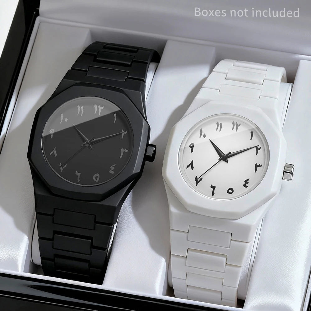 2PCS Fashion Men Quartz Watches Set Casual Plastic Band Man Sports Wristwatch Reloj Hombre（Without Box）