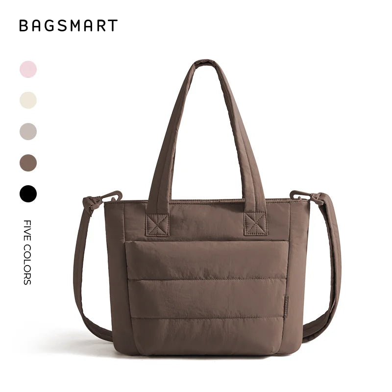 BAGSMART Women’s Tote Bag Padded Single Shoulder Bag Large Capacity Student College Crossbody Bag Casual Outdoor Handbag