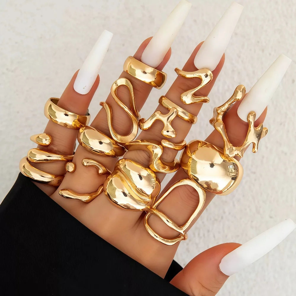 10/15/20Pieces Fashion Elegant Geometric Irregular Line Open Ring Set For Women Men Mix Style Trendy Jewelry Party Gifts